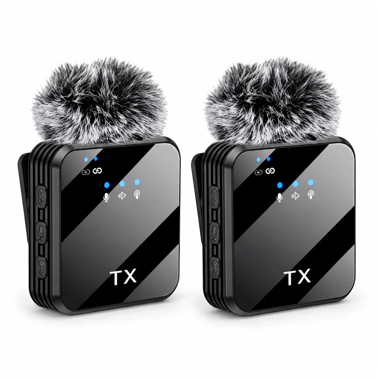 Black Dual Wireless Clip Microphone Set with Receiver - Compact Clip Format