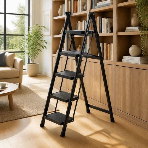 Black Five-Step Folding Ladder