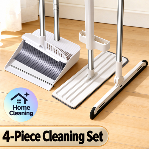 White 4-Piece Broom, Dustpan, Mop and Squeegee Set