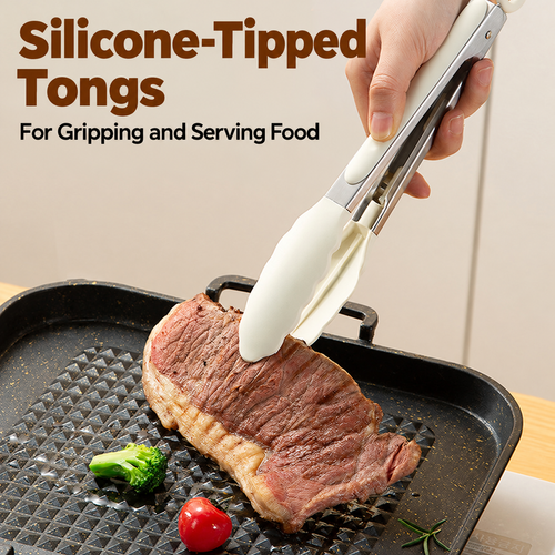 White-Handled Stainless Steel BBQ Scissors and Tongs Set