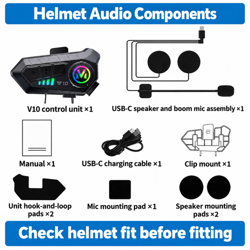 Black V10 Helmet Bluetooth Headset with Separate Speakers