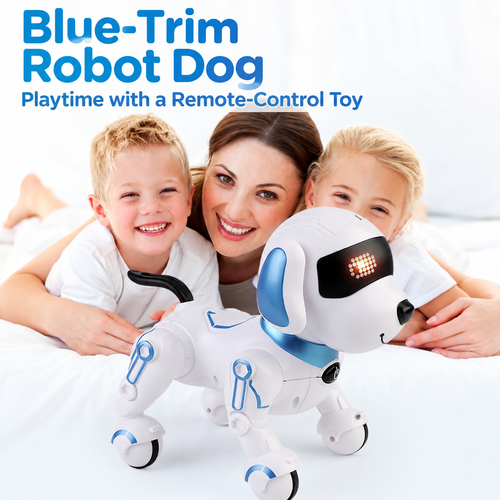 Blue and White Remote-Control Robot Dog Toy