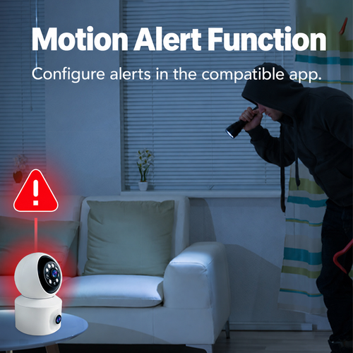 White Dual-Lens Wi-Fi Indoor Camera with Pan and Tilt