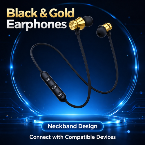 Black and Gold Neckband Earphones with Inline Controls