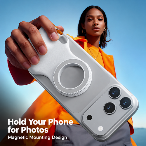 White Magnetic Smartphone Camera Grip with Gold-Tone Controls