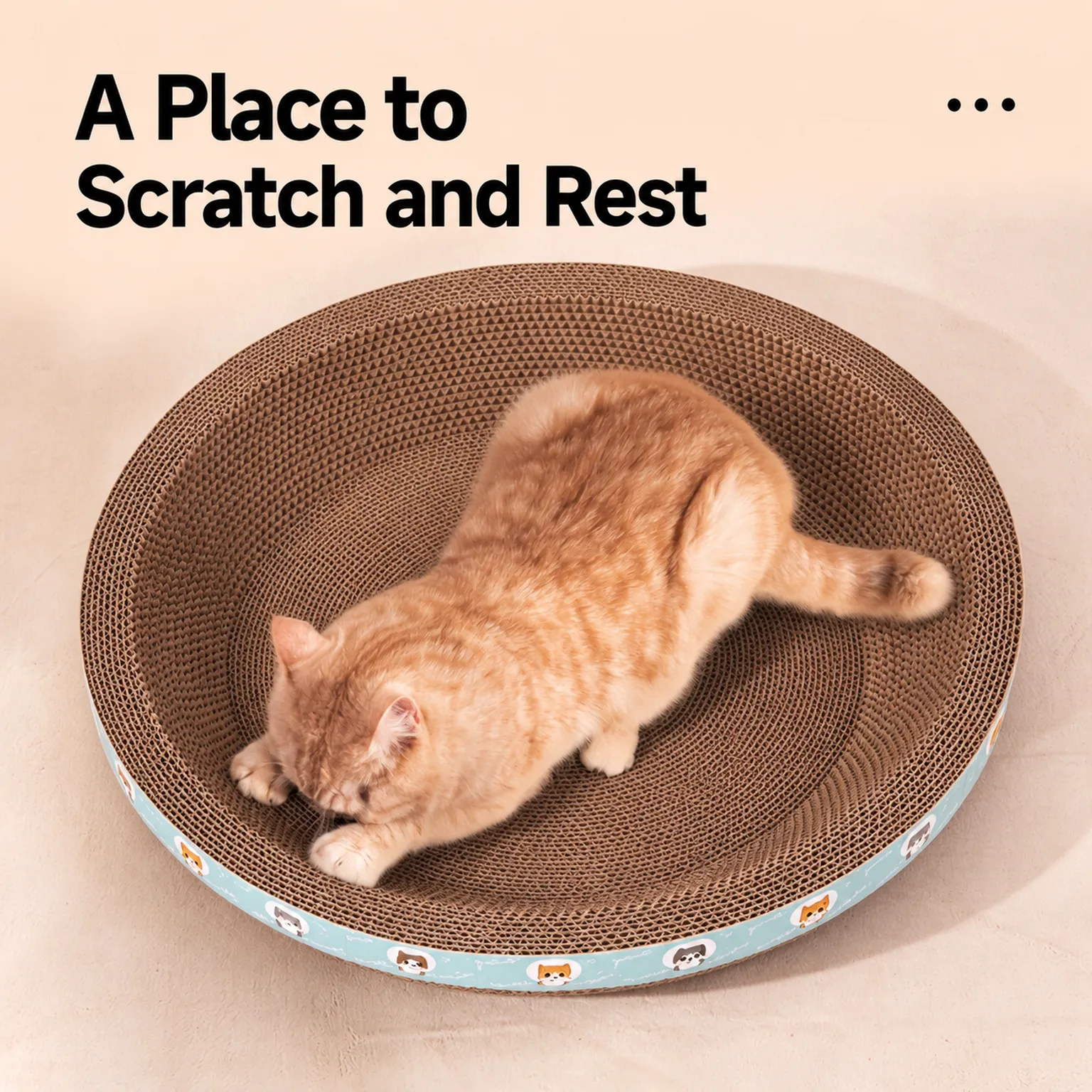 Round Corrugated Cardboard Cat Scratcher and Lounger - A Place to Rest