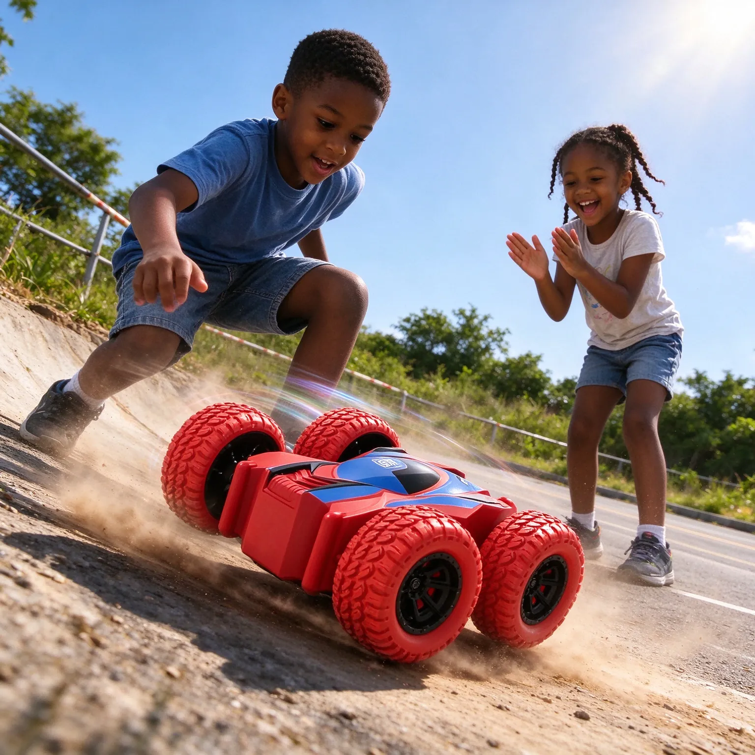 Red Double-Sided Push-and-Go Stunt Toy Car - overview