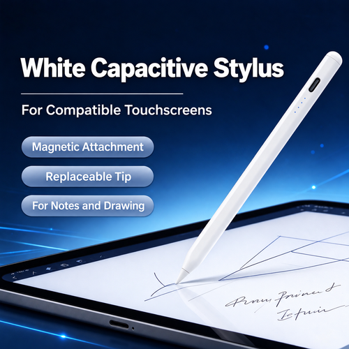 White Rechargeable Capacitive Stylus Set for Compatible Touchscreens