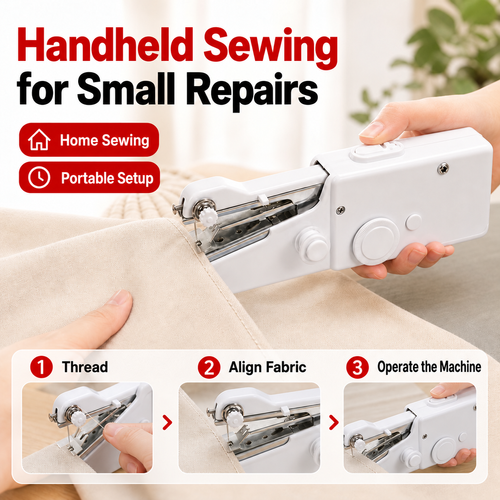 White Handheld Sewing Machine Set with USB Power Lead