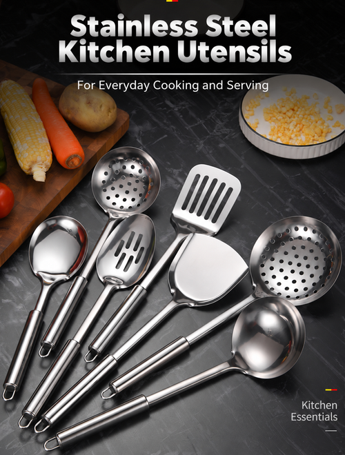 7-Piece Stainless Steel Kitchen Utensil Set with Hanging Stand