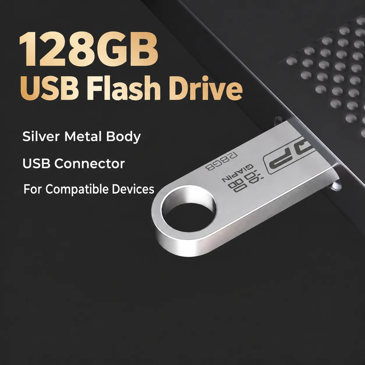 Silver 128GB Metal USB Flash Drive with Keyring Opening - Keyring opening