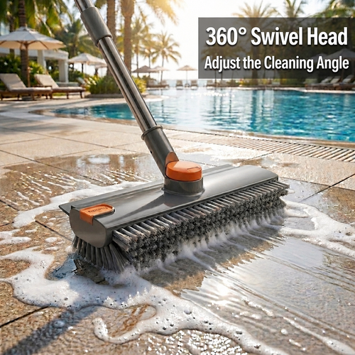 Grey and Orange V-Shaped Floor Brush with 360-Degree Swivel Head