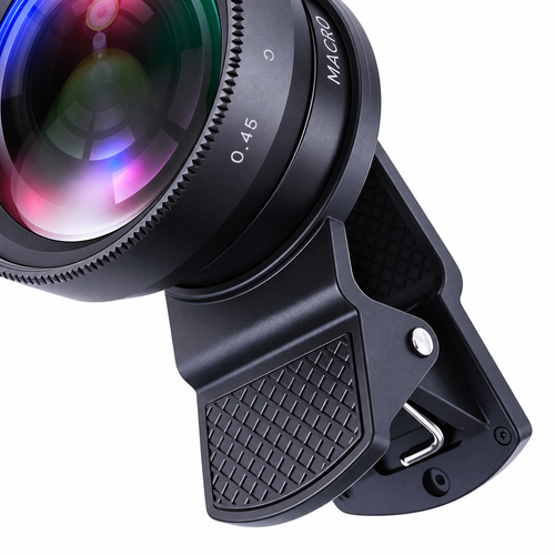 Black 0.45X Wide-Angle and Macro Clip-On Phone Lens