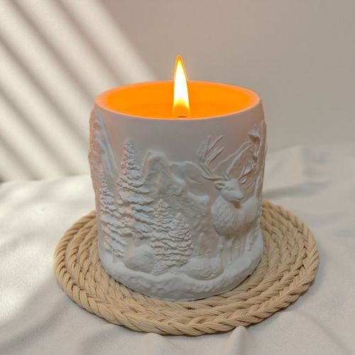 White Deer and Forest Gypsum Cup Scented Candle