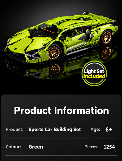 Green 1254-Piece Remote-Control Sports Car Building Set