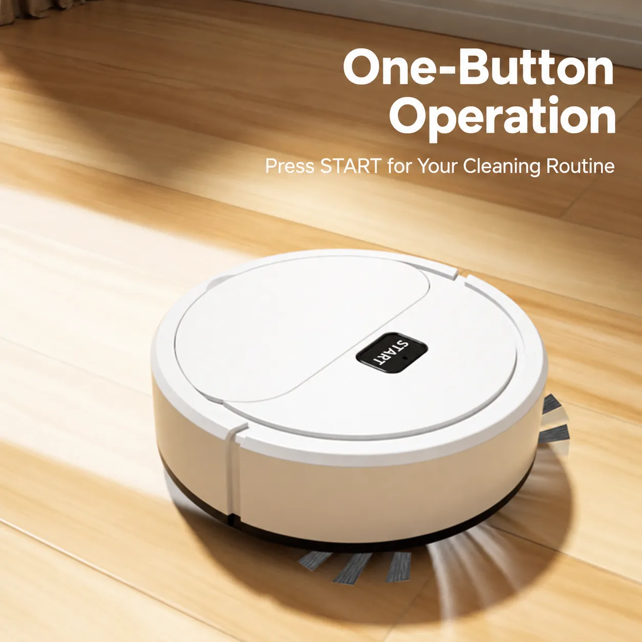 White Rechargeable Robotic Floor Sweeper - Simple Top Button