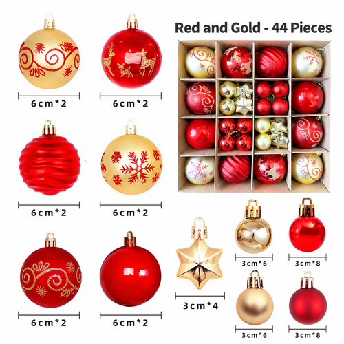 44-Piece Red and Gold Christmas Ornament Set
