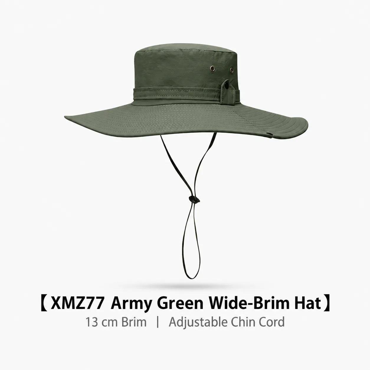Army Green Wide-Brim Outdoor Hat with Chin Cord - Wide-brim coverage