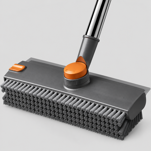 Grey and Orange V-Shaped Floor Brush with 360-Degree Swivel Head
