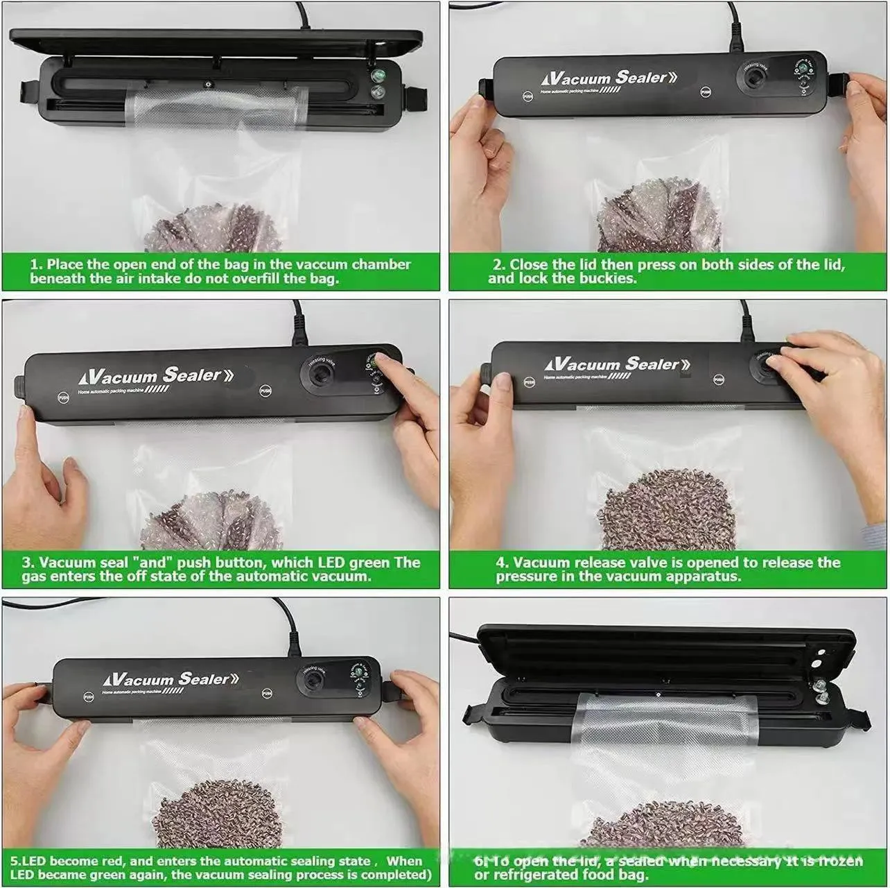 Black Vacuum Sealer for Food Storage - Close and operate