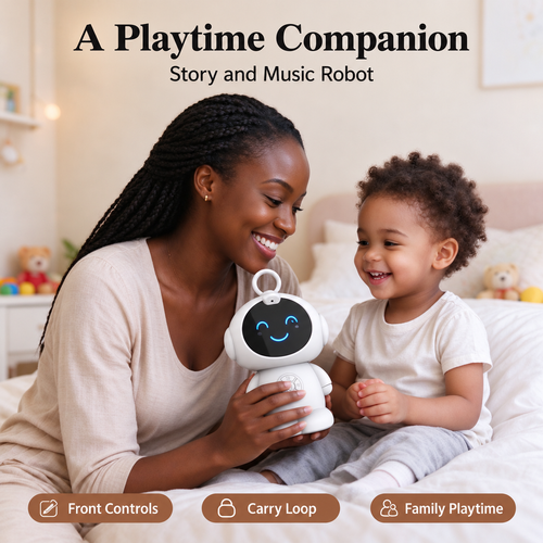 White AI Robot Toy with English Stories and Music