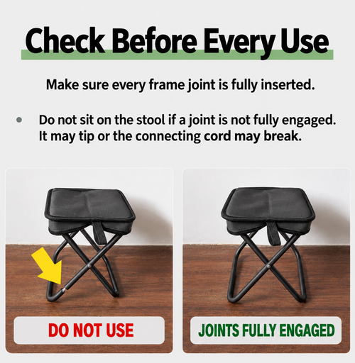 Black Folding Stool with Shoulder Strap and Storage Pockets