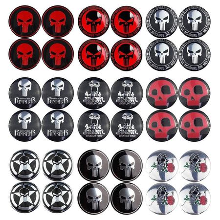 4PCS 56mm Punisher Skull Car Wheel Center Hub Cap Sticker Auto Tire Emblem Badge Decal