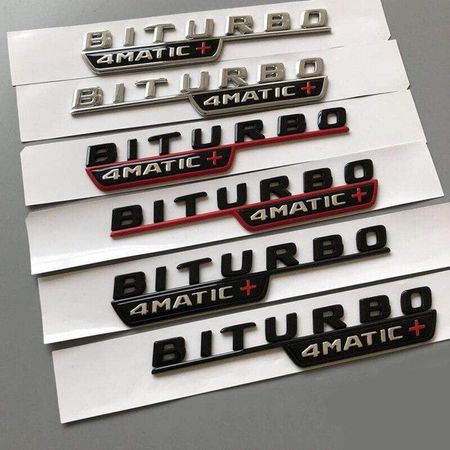 2017 Letter Emblem for Mercedes Benz amg BITURBO 4MATIC+ Red Plus Car Styling Fender Badge Doulbe Turbo Sticker Chrome Black Red