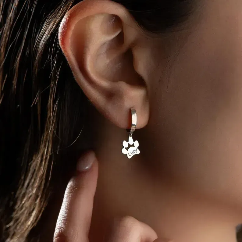 Pet Name Hoop Earrings, Dog & Cat Earrings, Personalized Pet Memorial Earrings