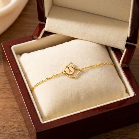 Cat Face Disc Initial Bracelet
