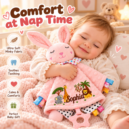 🐘Personalised Newborn Gifts - Safari Animals Name Baby Animal Comforter