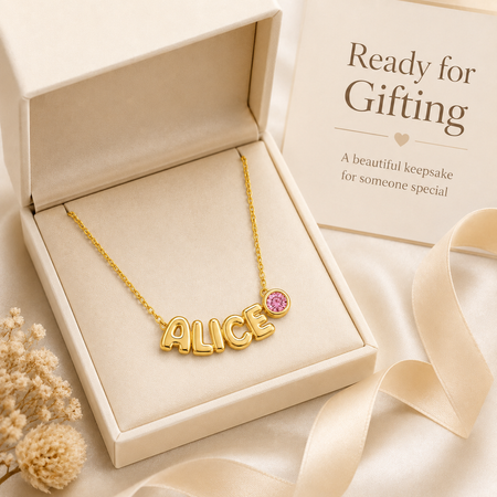 ✨ Personalized Bubble Name Necklace with Birthstone or Charm