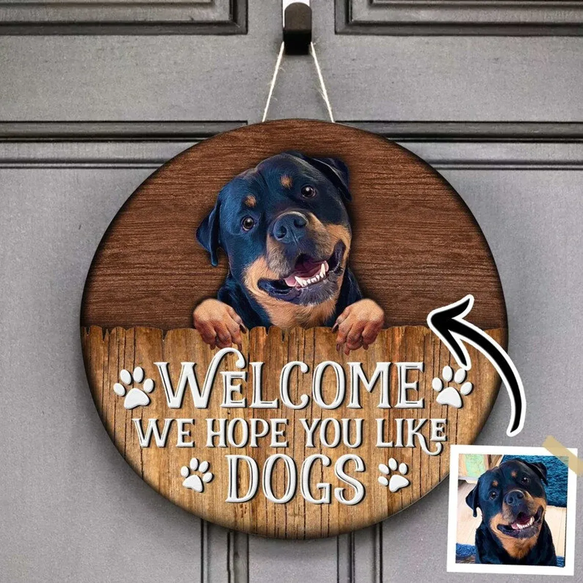 Personalized Pet Sign | We Hope You Like Dogs Custom Round Wood Sign Personalized Gift For Pet Lovers| Custom Pet Door Hanger | Put Your Pet