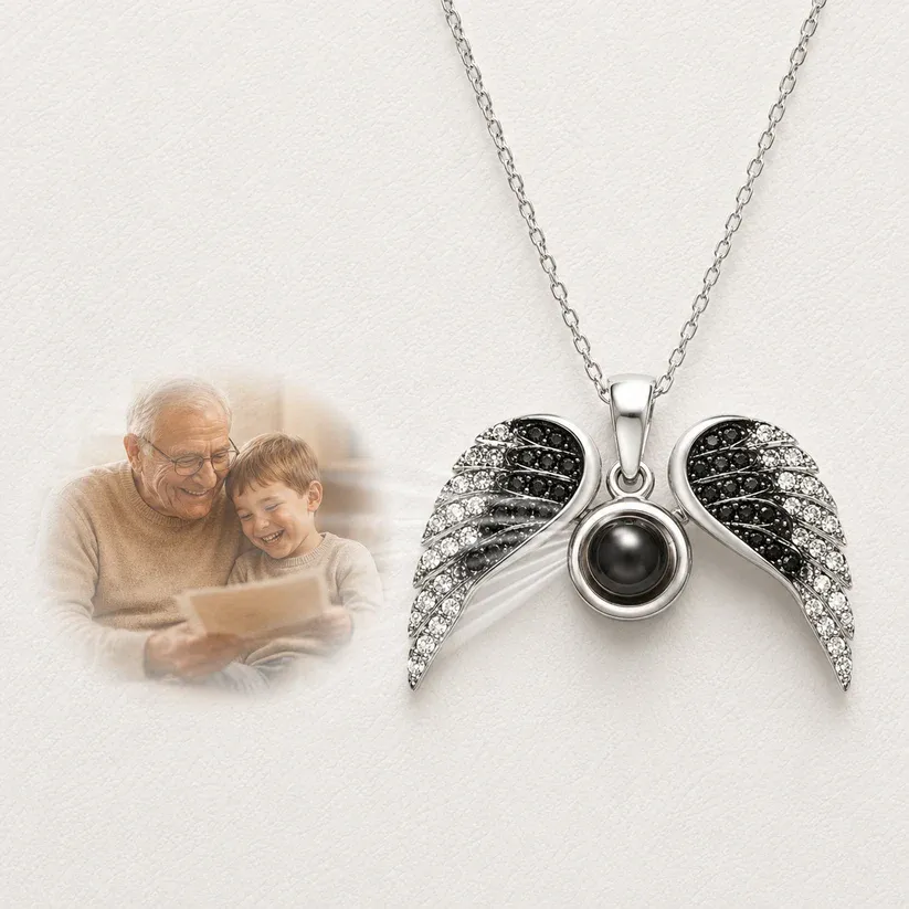 ✨ Angel Wings Personalized Projection Necklace – Custom Photo Memorial Necklace