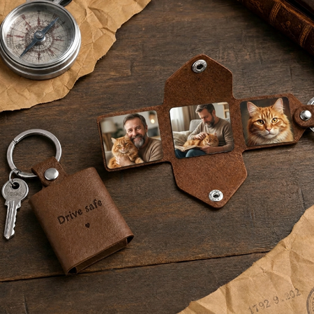 🐾 A Pocket Full of Paw Memories -Personalized Leather Photo Album Keychain💖