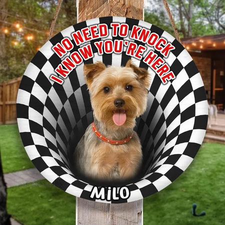 Personalized Pet Door Hanger, No Need To Knock We Know You Are Here, Custom Round Wood Sign, Personalized Dog Cat Door Sign, Pet Lovers