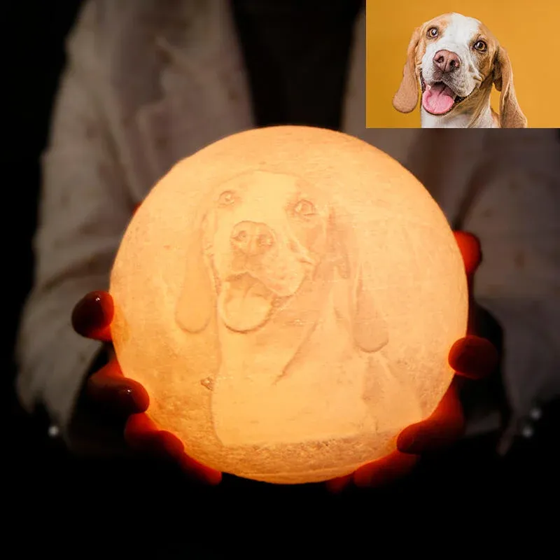 🌙🐾 Custom Pet Portrait Moon Lamp – Personalized Pet Photo Night Light