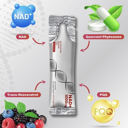 This product helps support NAD+ levels, promotes cell health, DNA repair and metabolism, and helps maintain brain function and youthful skin.