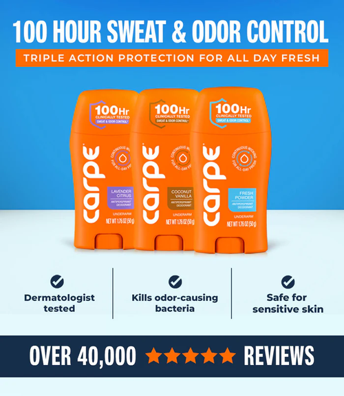 🗑️ Ditch your drugstore deodorants today! 🗑️  Sick of deodorants that promise the world but leave you sweating? It's time for a change with Carpe!   Stop wasting money on products that don't work. Carpe stops odor AND sweat!   100% Money-Back Guarantee with FREE & FAST Worldwide Shipping.
