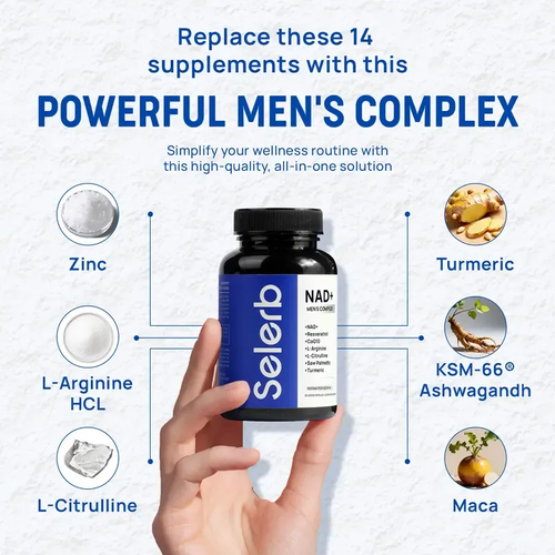 Selerb NAD+ Supplement for Men – With Liposomal-NAD+,CoQ10, L-Carnitine, L-Arginine, Maca & Ashwagandha – Energy, Circulation & Prostate Support – 60 Capsules Healthcare Fitness Edible Dietary Natural Vitamin
