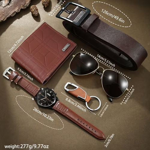 LIMITED-TIME50% OFF!  Premium 5 Piece Men  s Fashion Accessory Gift Set   Watch  Belt  Wallet Sunglasses  Keychain Complete Gift Box