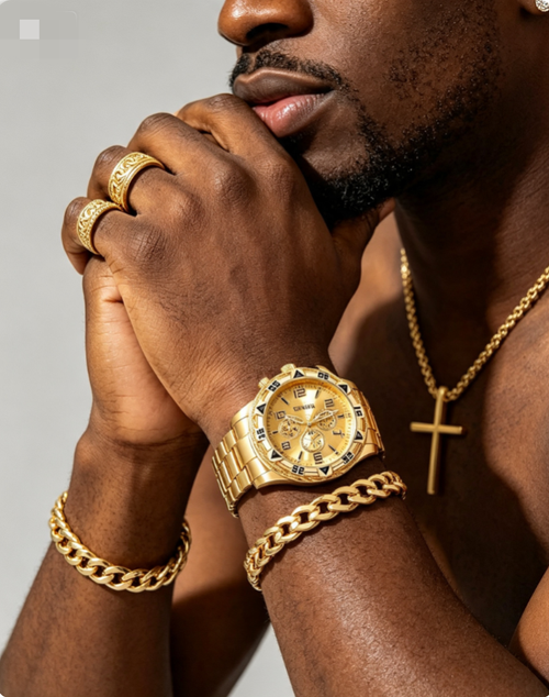 4pcs。set t Men's Business Casual Watch & Bracelet Set Calendar Display Men Bracelet Cross Necklace Luxury Watch for Men