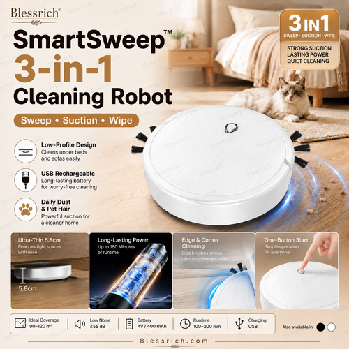 3-in-1 Robot Cleaner with Sweeping, Strong Suction & Mopping
