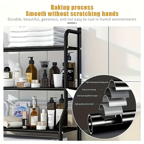 3-Tier Metal Bathroom Storage Rack, Space-Saving Over-the-Toilet Shelf Organizer with Frame, No-Drill Setup for Small Spaces, Toilet Storage Solutions | Minimalistic Design | No-Drill Setup, Bathroom Organizer And Storage, Business Vertical Rack