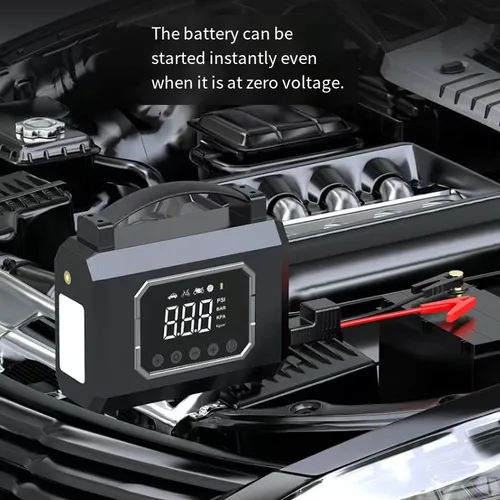 power-assisted inflation machine integrates power-on start-up and precise inflation functions. The alloy cylinder has powerful power, intelligent digital display for automatic inflation and stop, and also comes with emergency lighting. It is suitable for various scenarios, portable and durable. It is a powerful emergency tool for car owners to deal with low power and air shortage situations.