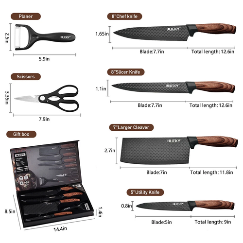 🔥 50% OFF✨6 Pieces Premium Non-Stick Kitchen Knife Set | Full Kitchen Cutting Tools with Gift Box