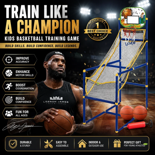 🥳2026 HOT SALE🥳💞50K  SOLD!🏀🎯 50% OFF Kids  Indoor Basketball Arcade Game  Auto ball return, sturdy  safe. 4 balls   pump included. Quick setup  endless fun! 🧒💨