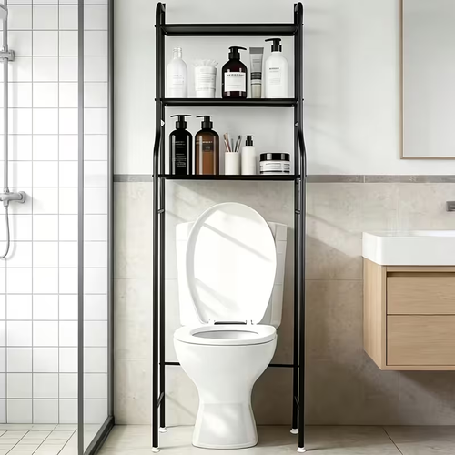 3-Tier Metal Bathroom Storage Rack, Space-Saving Over-the-Toilet Shelf Organizer with Frame, No-Drill Setup for Small Spaces, Toilet Storage Solutions | Minimalistic Design | No-Drill Setup, Bathroom Organizer And Storage, Business Vertical Rack