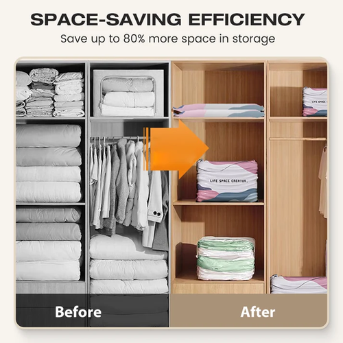 No-Pump 3D Vacuum Storage Bags – Space-Saving Reusable Sealer Bags for Bedding & Clothes – Saves Up to 80% Space ✨