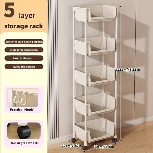 Multi-Tier Rolling Storage Cart for Narrow Spaces